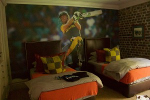 printed wallpaper depicting favourite cricket hero
