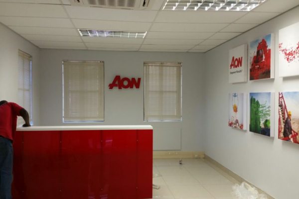 Aon signage and canvas
