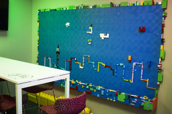 3D wonderwall feature wall installation Resurface Graphics Lego wall